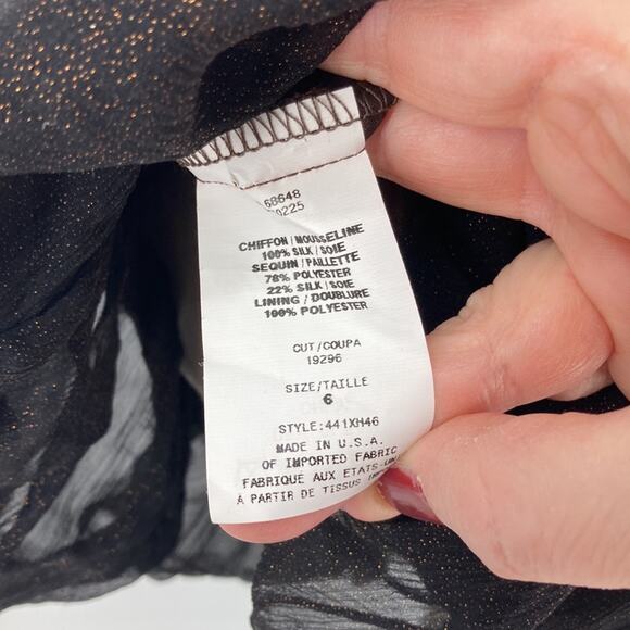 ABS Womens Brown Sleeveless Silk Dress Balloon Hem Sequined Bodice Size 6 New - Picture 14 of 16